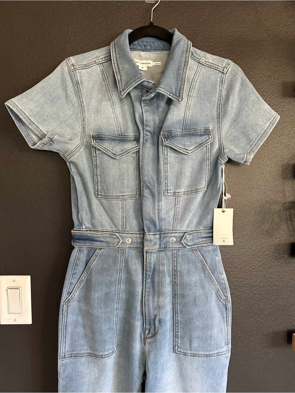 Good American Fit For Success Denim Jumpsuit Medium NWT Light Wash $199 - Picture 3 of 9